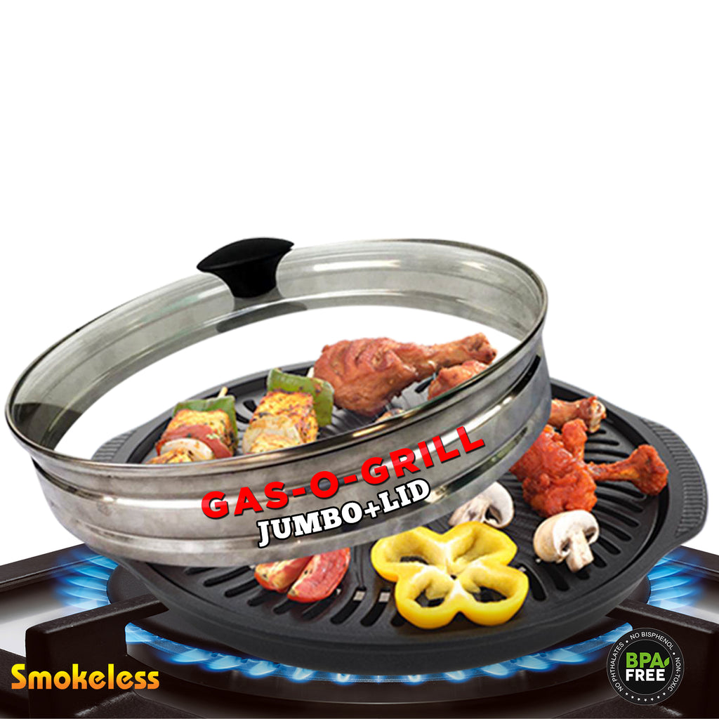 Gas O Grill Full Non-Stick JUMBO WITH GLASS LID 14 Inches Model