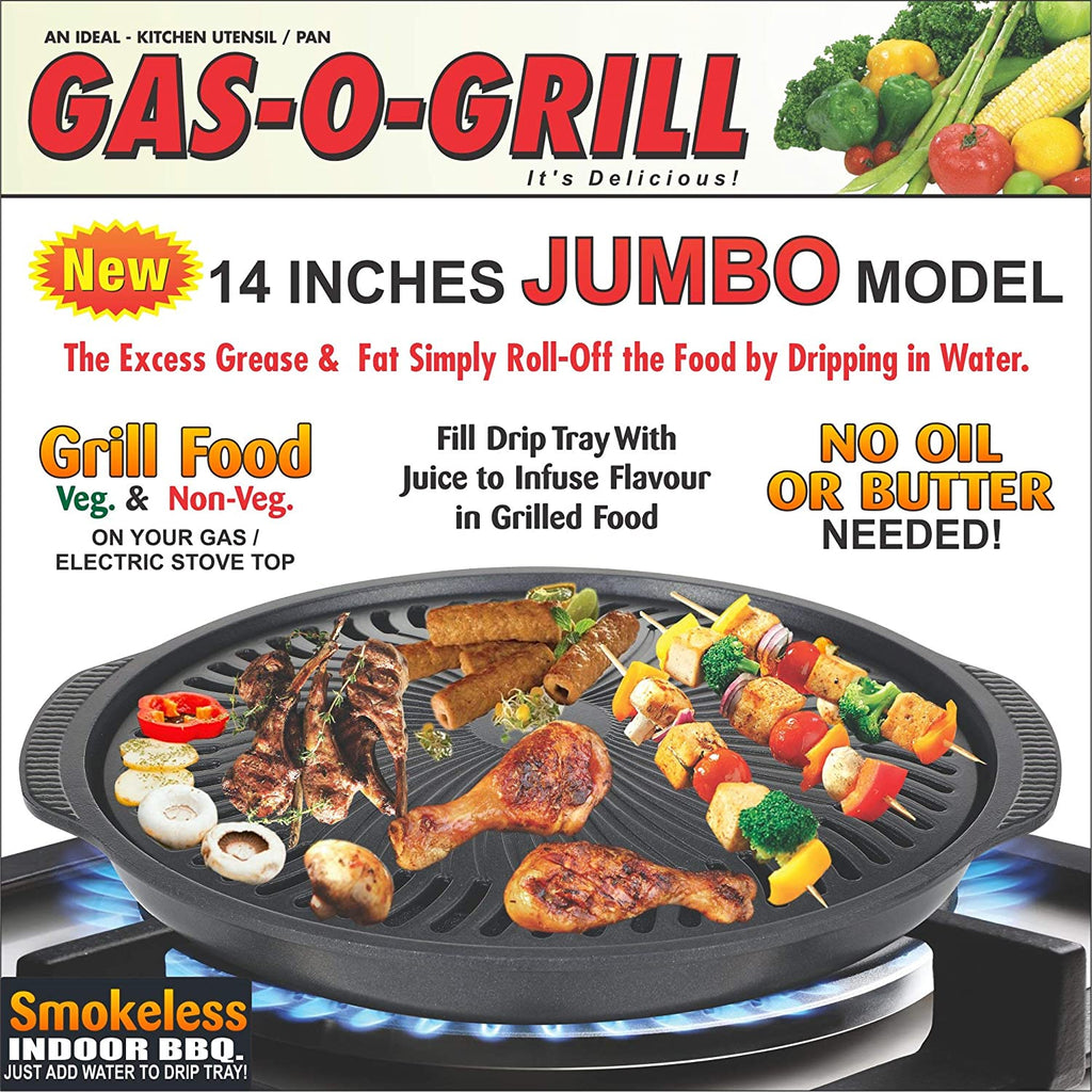 Gas O Grill Aluminum BBQs Full Non-Stick Smokeless Indoor Tandoor JUMBO 14 Inches