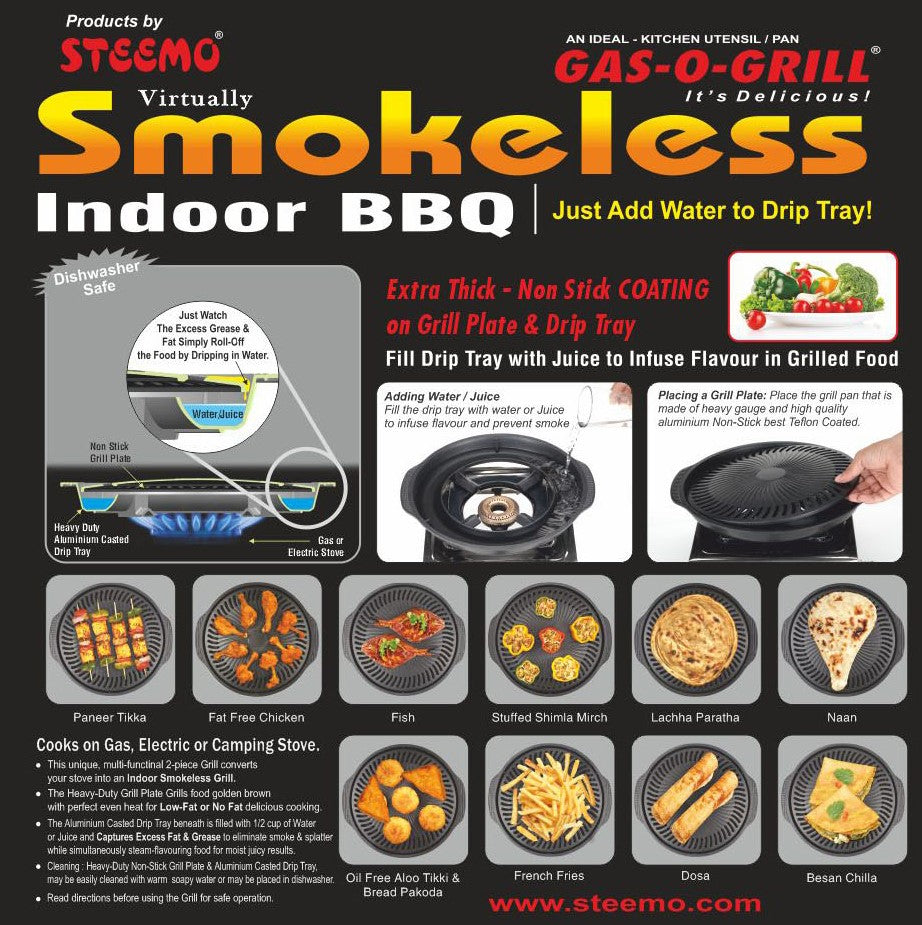 Gas O Grill Aluminum BBQs Full Non-Stick Smokeless Indoor Tandoor JUMBO 14 Inches