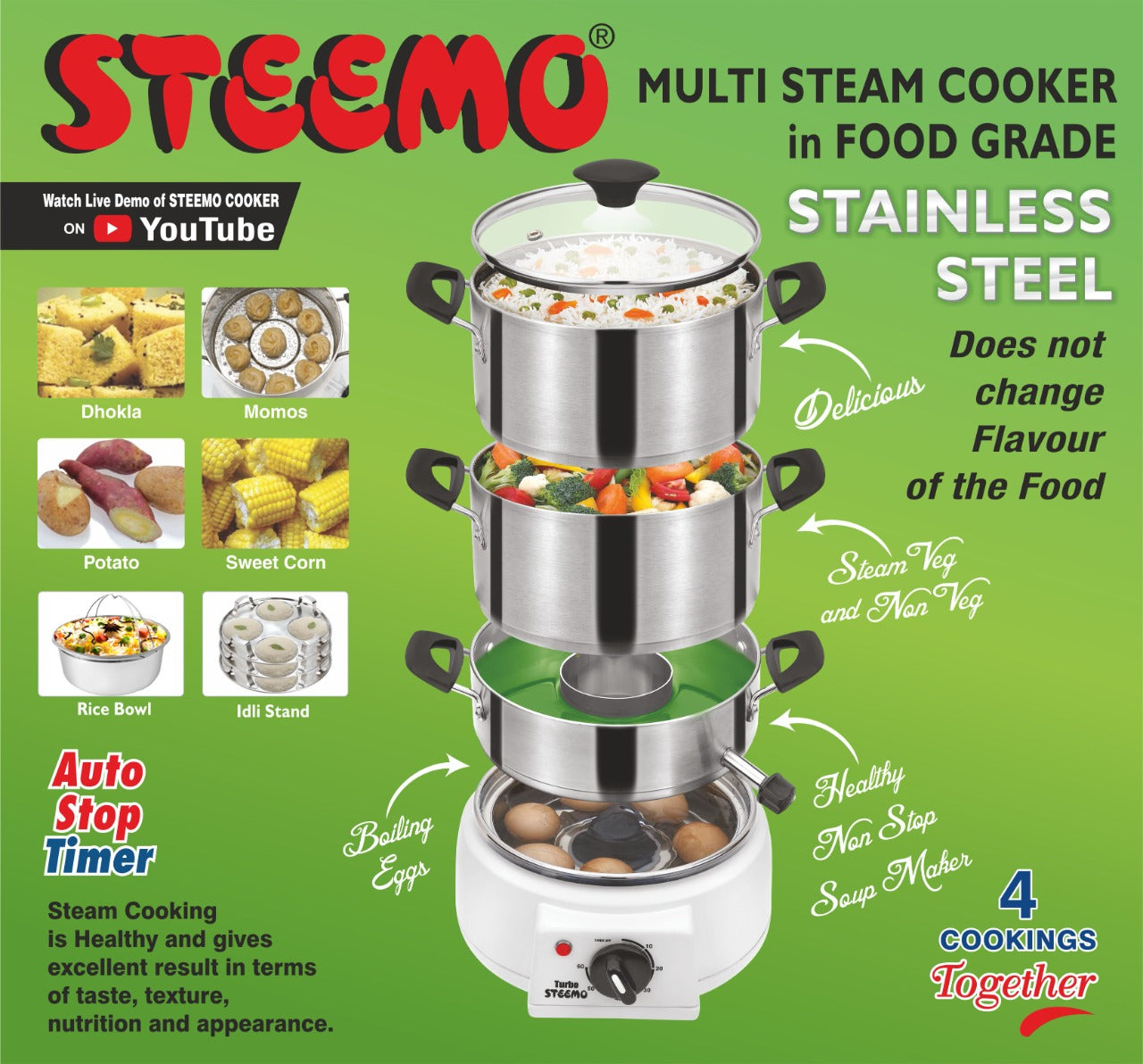All S.S. Model Steemo Multi Steam Cooker in Food Grade Stainless Steel
