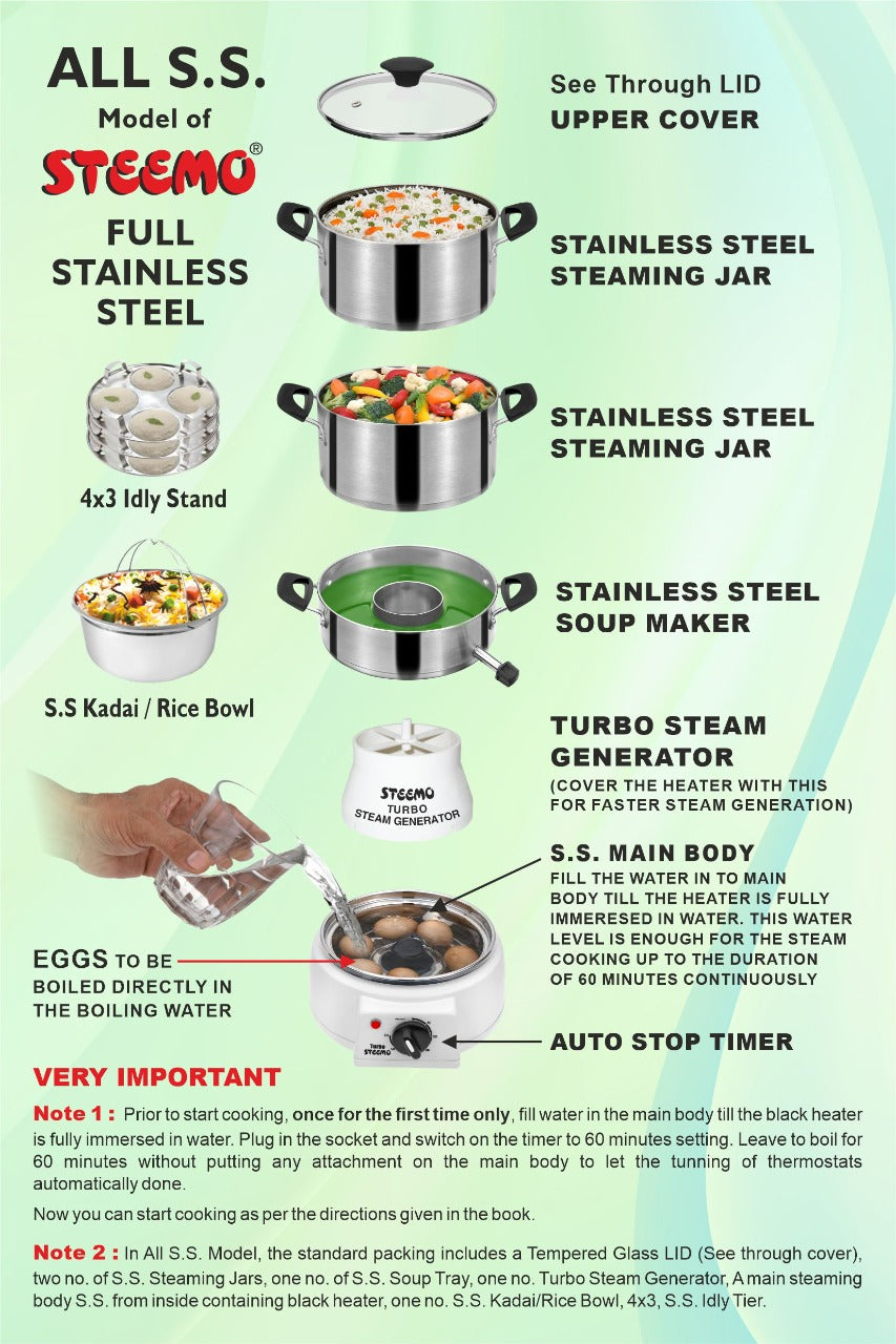 All S.S. Model Steemo Multi Steam Cooker in Food Grade Stainless Steel